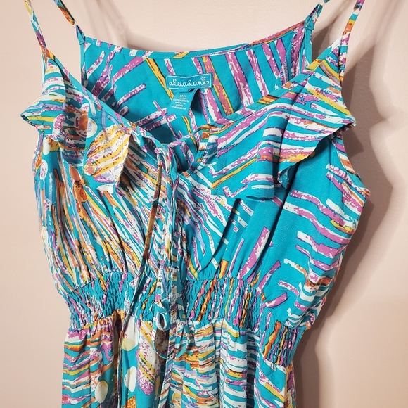 Akualani Blue Tropical Starbust Maxi Dress Size Medium - Picture 2 of 5